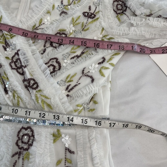 NWT Mac Duggal [ 12 ] 9133 Long Sleeve Embroidered Wrap‎ Midi Dress Ivory J1432 - Picture 5 of 14